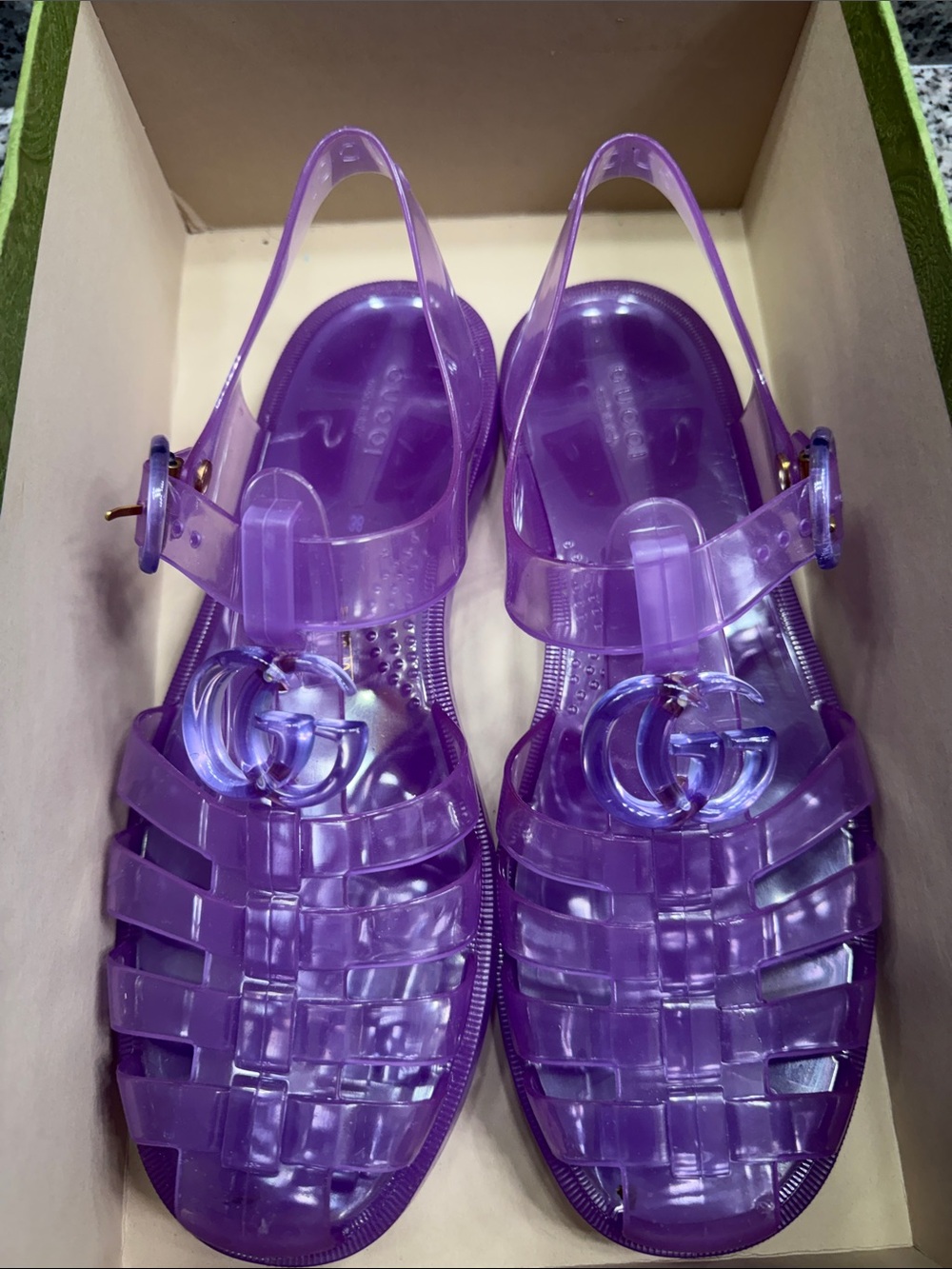 Gucci Purple Jelly Slingback Sandals with Interlocking GG Charm